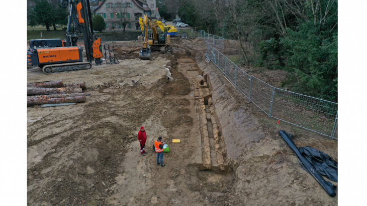 Fouille d’un aqueduc romain aux Eaux-Vives (2024), © SAGe.
