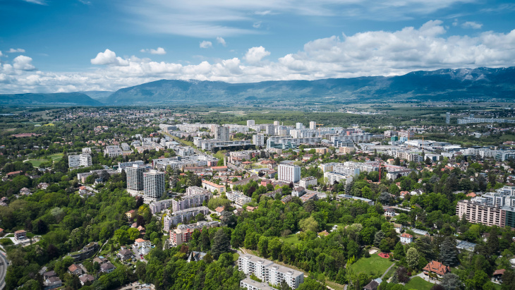 Vue aérienne sur Lancy et l'ouest du canton  - photo : Loris von Siebenthal