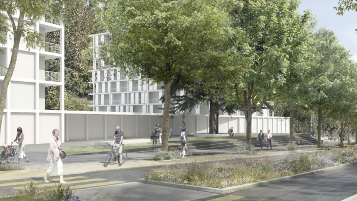 •	Projet de quartier Joli-Mont – Riant-Parc – Image de synthèse du bâtiment, Group H