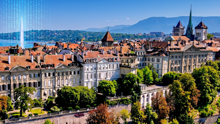 Vue aérienne de la Vieille-Ville et du jet d'eau | @AgenceWebGenève 