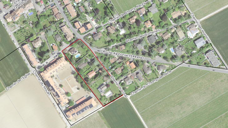 Photo aérienne de localisation du projet Hameau de Sézenove (SITG)