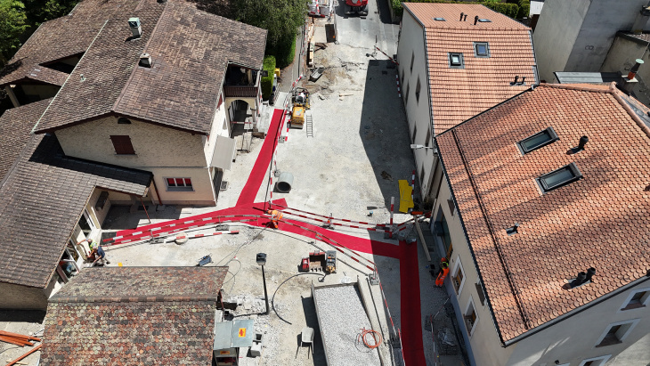 Chantier de la voie verte sur la place de Chambésy (photo: Rampini construction)