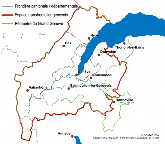 carte de l'Agglomration de Genve et primtres de l'Espace transfrontalier et du Grand Genve